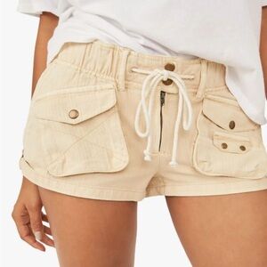 Beige Cargo Shorts with Drawstring